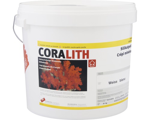 Eimer gebrauchsfertiger Strukturputz auf Silikatbasis von Coralith mit 25 Kilogramm Inhalt