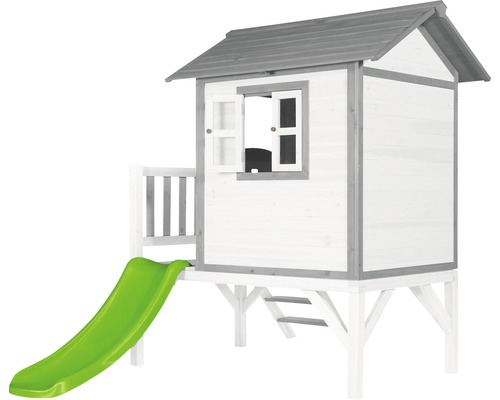 Cabane de jeu en bois avec toboggan et fenêtre