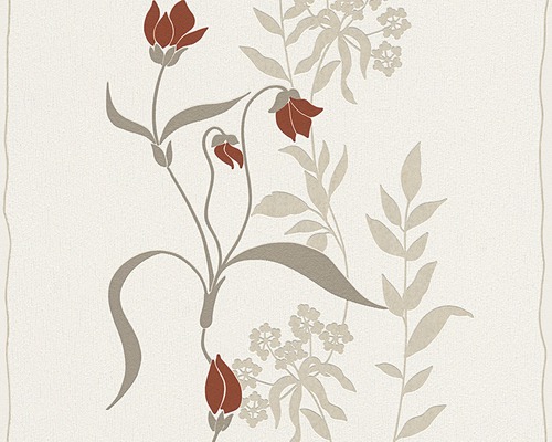 Papier peint intissé 958741 Casual Living fleurs crème Papier peint à motif floral beige et marron