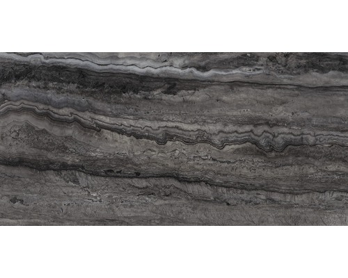 Wand- und Bodenfliese Memento Travertino black lappato 59x118 cm