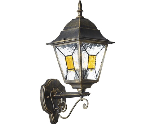 Aussenwandleuchte stehend IP44 1-flammig HxTxB 445x255x180 mm Janel schwarz gold Wandleuchte im Laternenstil für den Aussenbereich