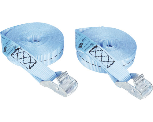 Mamutec Bindegurt mit Klemmschnalle 25 mm x 6 m blau Zwei blaue Spanngurte mit Klemmschloss