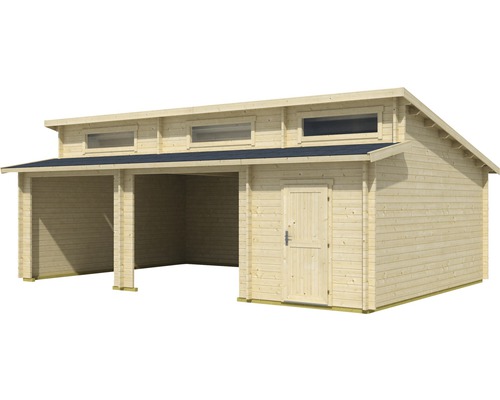 Holzgarage mit Doppeleinfahrt und Tür