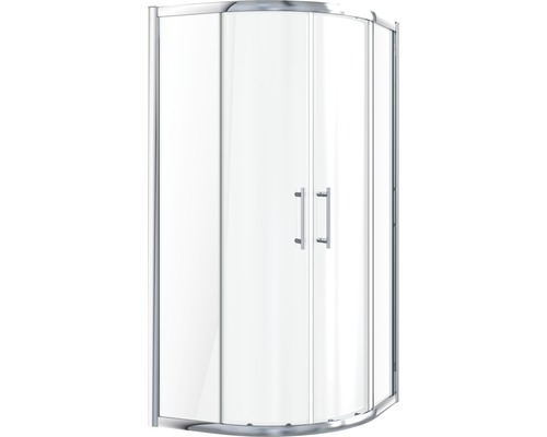 Cabine de douche arrondie avec portes en verre et cadre en métal