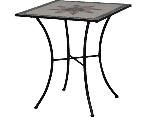 Table de bistro carrée avec plateau en mosaïque et cadre en métal