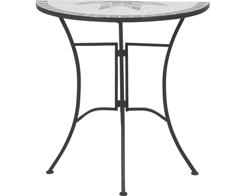 Table de jardin en mosaïque demi-ronde avec structure en métal