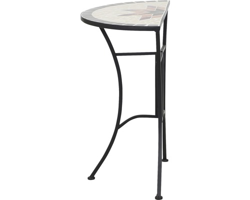 Console demi-lune avec plateau en mosaïque et structure en métal