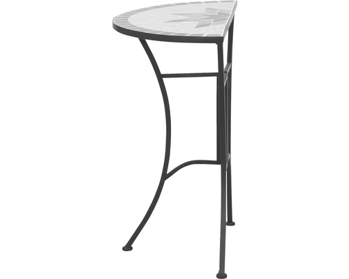 Console demi-lune avec plateau en mosaïque et structure en métal