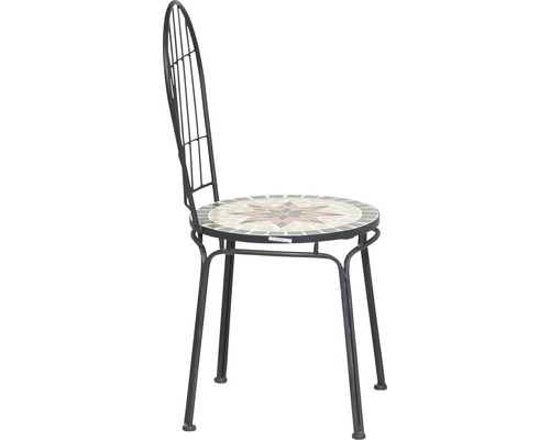 Chaise de jardin avec motif en mosaïque sur l''assise et structure en métal