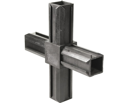 XD-Rohrverbinder Kreuzstück für Vierkantrohre 20x20x1,5 mm Kunststoff schwarz Schwarzer Eckverbinder aus Kunststoff für Vierkantrohre