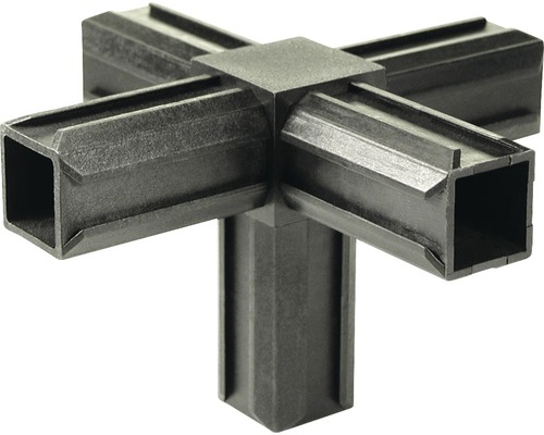 XD-Rohrverbinder Kreuzstück mit rechwinkeligem Abgang für Vierkantrohre 20x20x1,5 mm Kunststoff schwarz