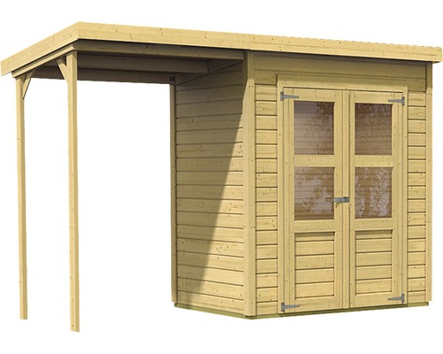 Abri de jardin en bois avec auvent et double porte