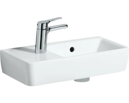 Lave-mains GEBERIT Renova Compact 50,0 cm x 25,0 cm blanc brillant 276350000 Lavabo en céramique blanche avec robinetterie chromée