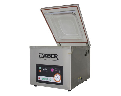 Weber Logo Vakuumverpackungsmaschine mit offenem Deckel