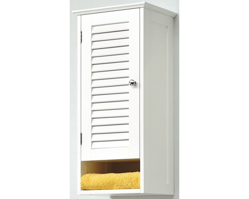 Armoire suspendue Pelipal Jasper largeur 68x32x22,5 cm blanc démontée gauche Armoire suspendue blanche avec porte à lamelles et compartiment ouvert pour la salle de bains