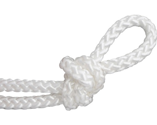 Weisses geflochtenes Seil mit Knoten und Schlaufe