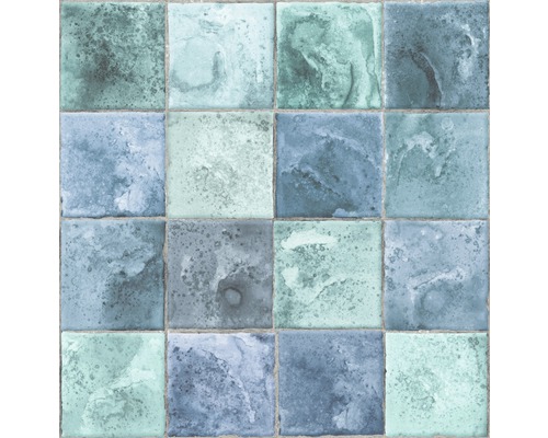 Fliesenmuster mit quadratischen Fliesen in verschiedenen Blautönen