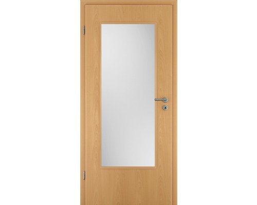 Holztür mit Glaseinsatz und Türbeschlag