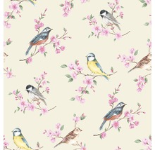 Tapete mit Vogel- und Blütenmuster