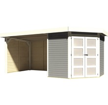 Abri de jardin Karibu Grünwald 3 avec toit en appentis de 2,6 m, parois latérale et arrière 504,5 x 238 cm gris terre