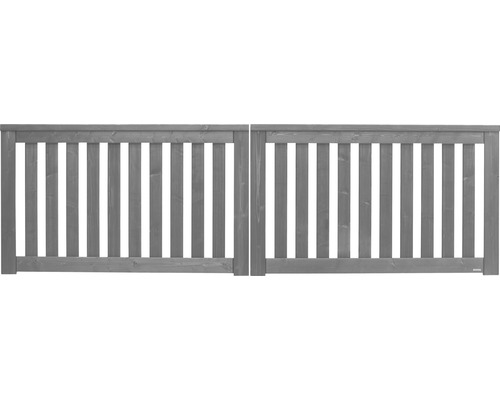 Portillon double Konsta Girona sans fraisage de serrure 300 x 90 cm gris basalte Clôture en bois avec barreaux verticaux