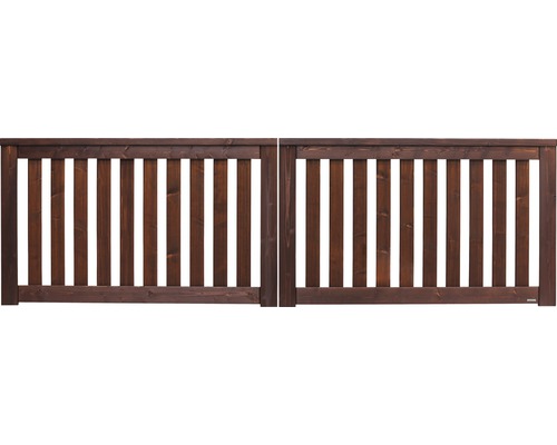 Portail double Konsta Girona sans fraisage pour serrure 300 x 90 cm marron Clôture en bois avec lattes verticales pour le jardin