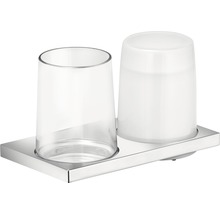 Zahnbürstenhalter mit zwei Behältern aus Glas und Metall