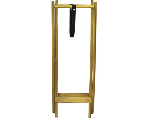 Holzständer mit schwarzem Gurt