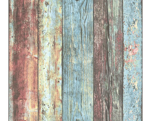 Papier peint intissé 30723-1 planches en bois rouge-bleu-brun Papier peint aspect planches de bois