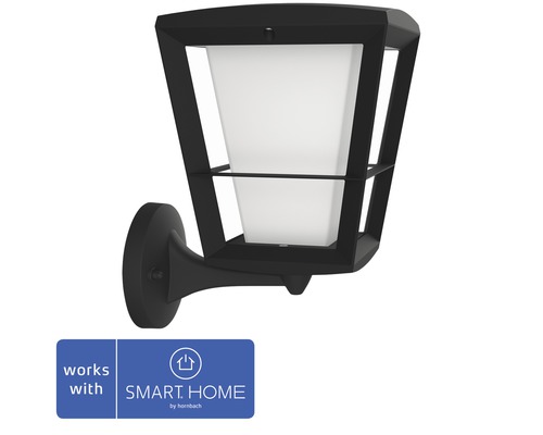 Philips Hue Wandlampe Econi 15W 1150 lm - Kompatibel mit SMART HOME by hornbach Schwarze Aussenwandleuchte mit Smart Home Kompatibilität