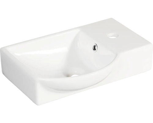form&style Möbel-Waschtisch FELINA links 45 cm Keramik weiss ohne Armatur Weisses Keramik-Handwaschbecken mit Hahnloch und Überlauf