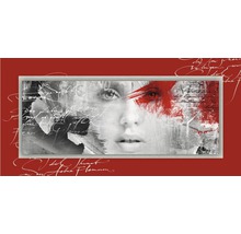 Abstraktes Wandbild mit Frauengesicht und Schriftzeichen