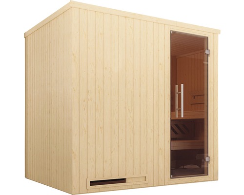 Sauna en bois avec porte en verre