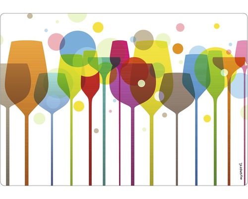 Paroi arrière de cuisine mySPOTTI gummy Party 59x41 cm Nappe décorative avec motifs de verres à vin colorés