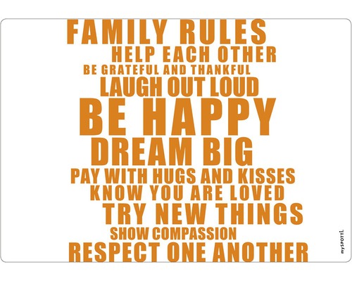 Küchenrückwand mySPOTTI pop Family rules 59x41 cm Dekoratives Schild mit der Aufschrift Familienregeln