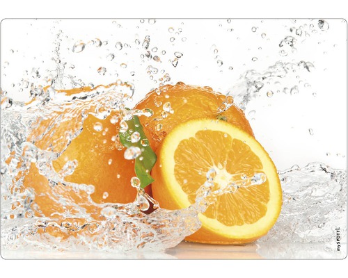 Paroi arrière de cuisine mySPOTTI Aqua-Orange 59x41 cm Orange avec des éclaboussures d''eau
