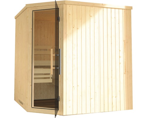 Sauna en bois avec porte en verre