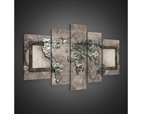 Mehrteiliges Wandbild mit Weltkarte und Rahmenmotiven