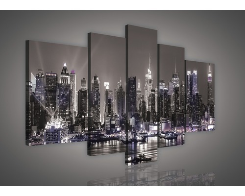 Mehrteiliges Wandbild mit New Yorker Skyline bei Nacht