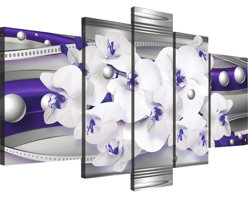 Tableau sur toile fleurs gris/violet lot de 5 170x100 cm