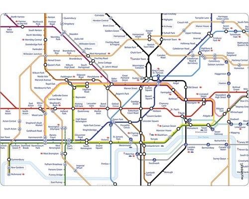 Paroi arrière de cuisine mySPOTTI pop Subway London 59x41 cm Plan du métro londonien avec différentes lignes et stations.