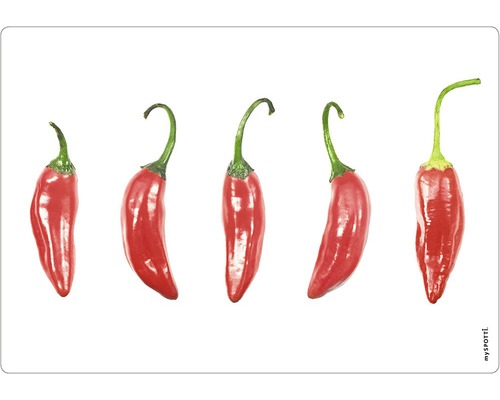 Paroi arrière de cuisine mySPOTTI Peperocini 59x41 cm Cinq piments rouges