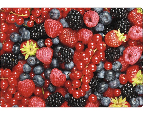Paroi arrière de cuisine mySPOTTI Berrymix 59x41 cm Gros plan de diverses baies telles que fraises, framboises, myrtilles, mûres et groseilles