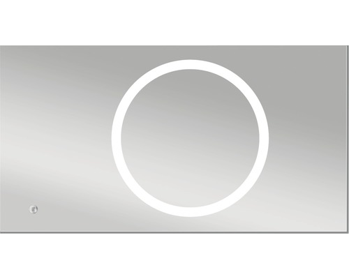 Rechteckiger Spiegel mit runder Beleuchtung
