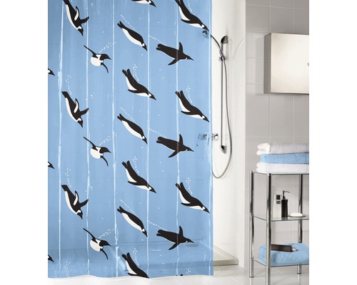 Rideau de douche Kleine Wolke Penguin bleu 180x200 cm