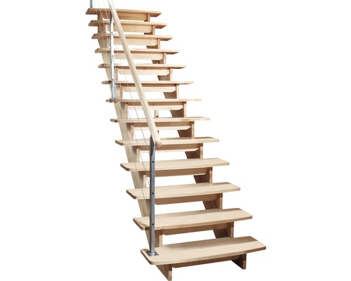 Holztreppe mit Edelstahlgeländer