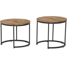 Deux tables d''appoint rondes en bois et métal