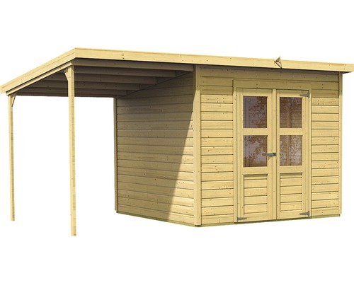 Abri de jardin en bois avec auvent et porte double