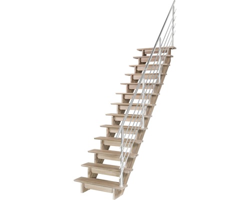 Holztreppe mit Metallgeländer