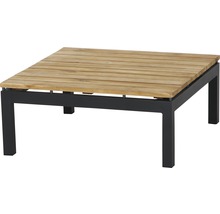 Table de jardin carrée avec plateau en bois et cadre en métal